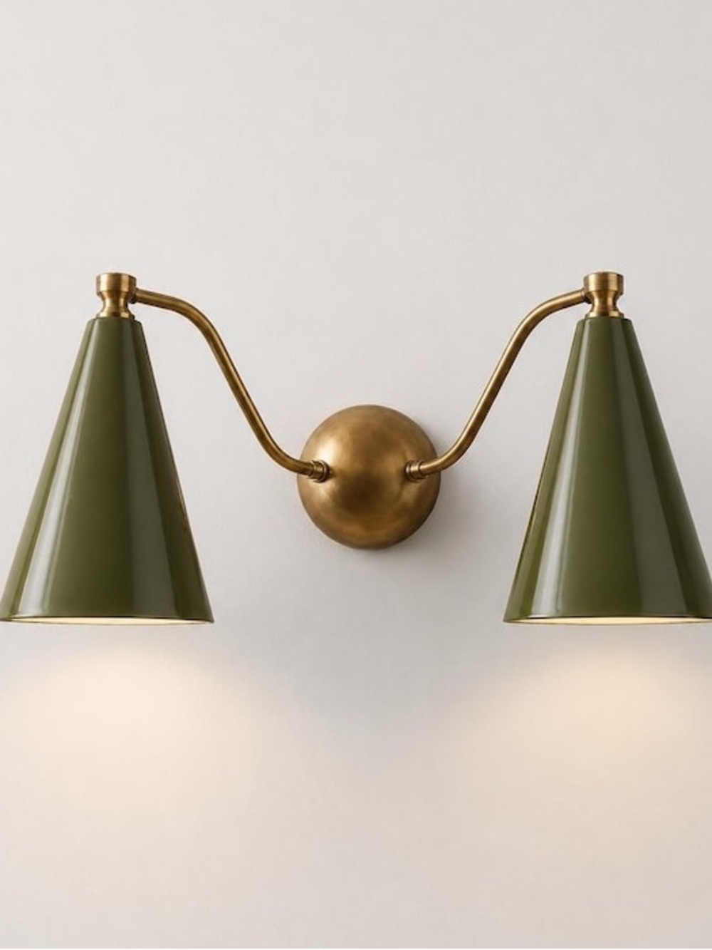 Double Cone Wall Sconce in Olive Green and Brass